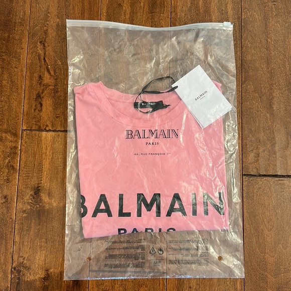 Balmain Logo Pink Boxy Short Sleeve Graphic Tee Sz Medium - Picture 16 of 16